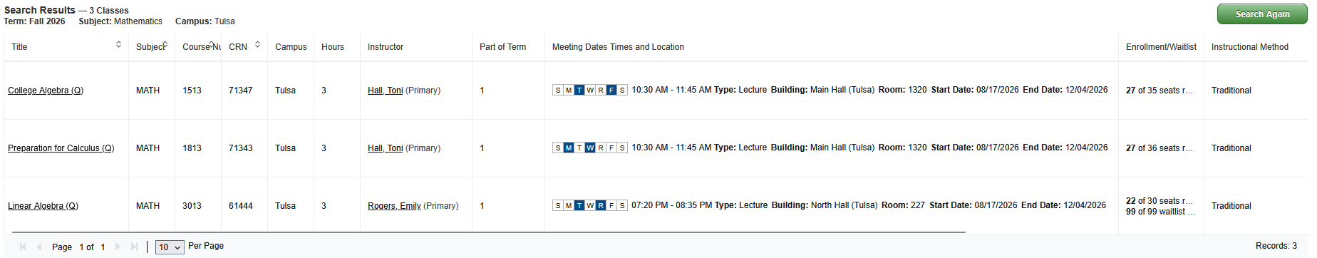 Graphic showing how Campus-specific searches will display once entered