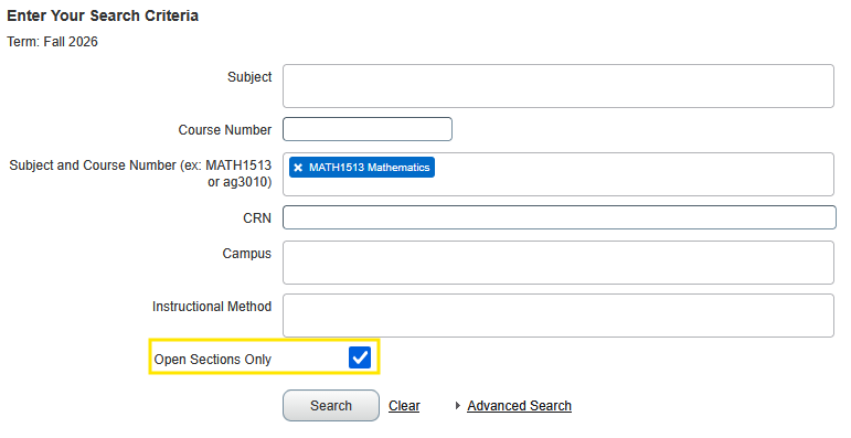 bcs-16.png Graphic showing where check-box is when wanting to look for Open Sections