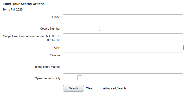 Graphic showing Search Criteria screen