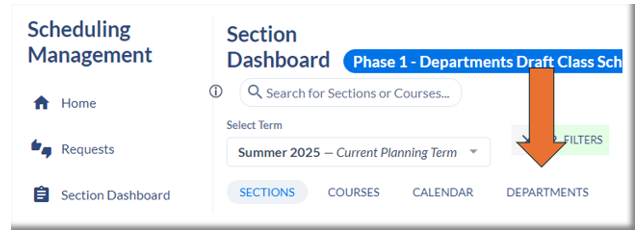 Image showing location of departments on Section Dashboard