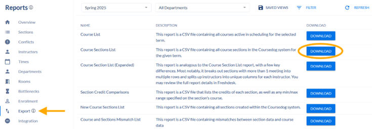 Shows location of Export.