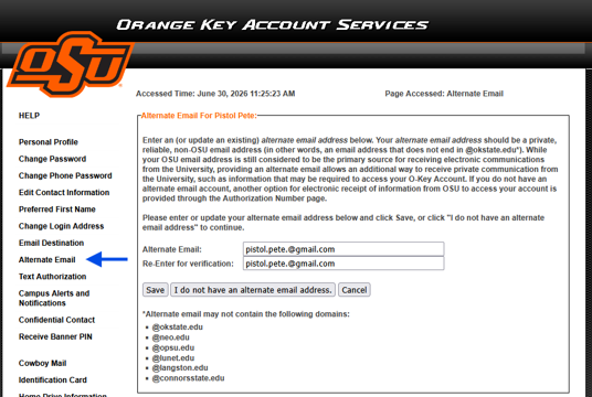 Graphic showing where to update Alternate Email