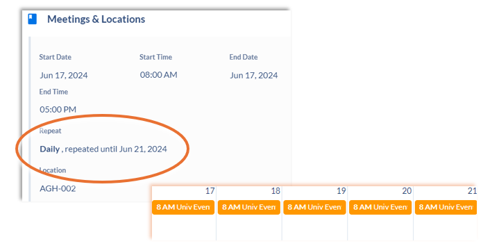 Screen showing dailly scheduling.