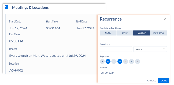 Screen showing multiple day listings.