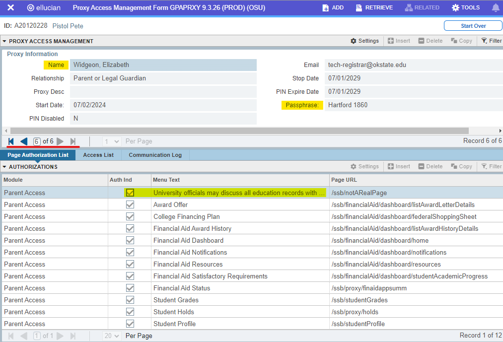 Graphic showing Proxy Access Management Form in Banner.