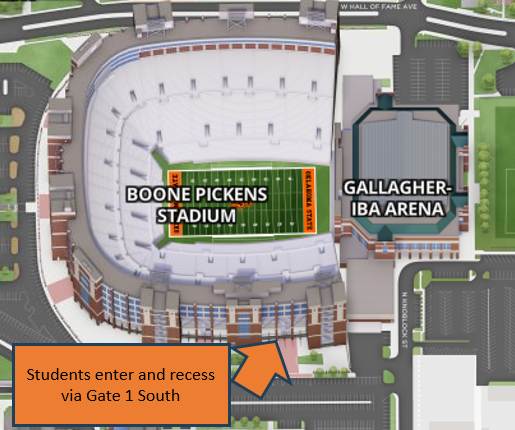 Photo showing entrance location for degree candidates.